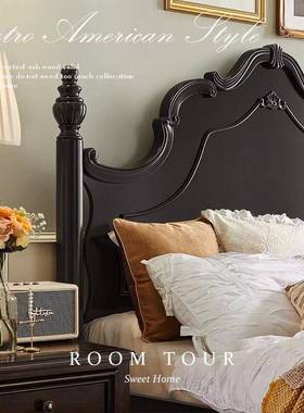 美式复VFZ实1.8米现代床简约主卧白色1.5米法式轻奢古公木主床双