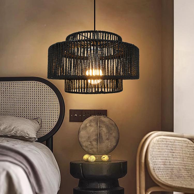 中式意手工黑色竹创编吊ZJE灯客厅洒卧室民宿店灯罩火锅店装包年