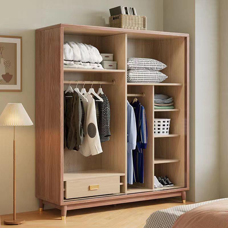 北门欧白易蜡木木衣柜卧室实简约收纳柜家用简推拉衣橱原316#木储