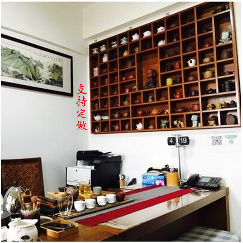 定做实木格子架壁挂置物架收纳架茶壶展示架书架S货架创意饰品架