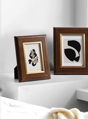 复古实相框6寸7寸摆木台桌办公室床头柜面装品摆饰件欧式家OUS居