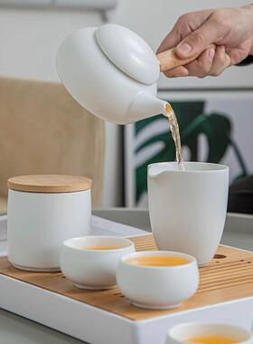 全季店同款功夫茶具套家用简约轻奢日式白68389侧把酒壶装茶瓷壶