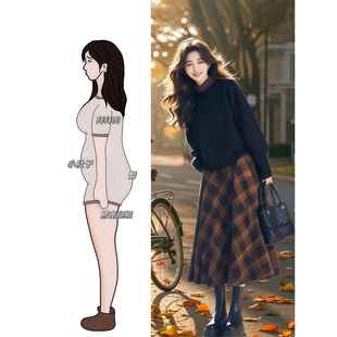 冬装搭配一整套大码微胖mm格子连衣裙美拉德高级感减龄时尚套装女