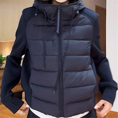 2025冬季新款保暖大码女装连帽拉链羽绒棉服拼接百搭加厚棉衣外套