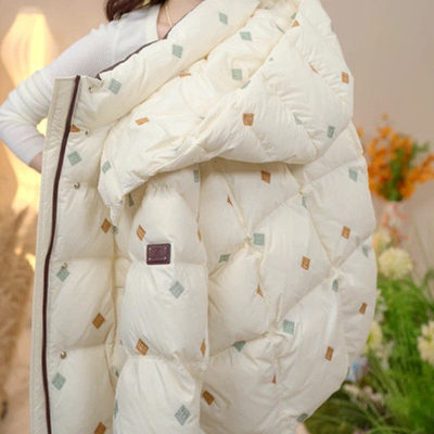 超好看的印花短款羽绒棉服女2026新款连帽加厚奶黄色面包服短外套
