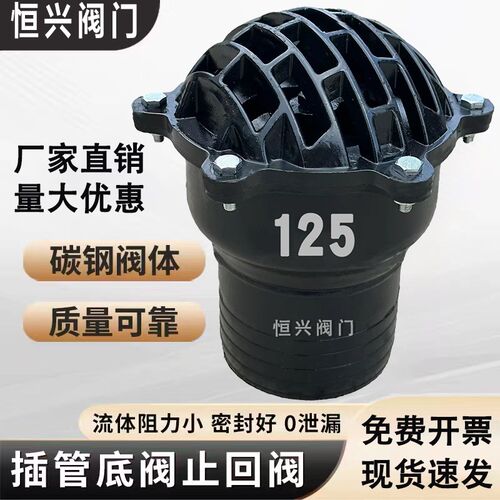 插管底阀止回阀单向阀碳钢水泵抽水吸水阀升降式花篮头莲蓬头底阀