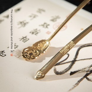 梅林彭庄铜水勺精制手工小铜水勺砚台磨墨条磨墨加水勺钢笔洗水滴