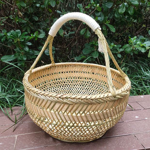 竹编采摘买提菜篮鸡蛋小竹篮筐收纳篮织家用手提大竹篮子水果
