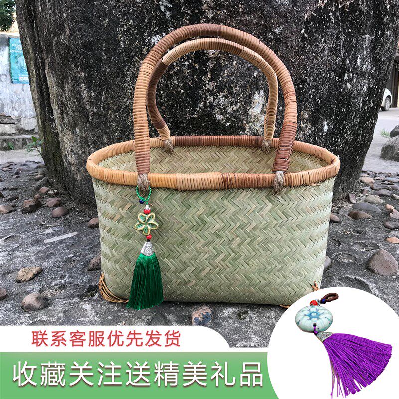 竹编手提篮 手提菜篮菜筐 家用竹筐水果收纳菜筐 环保购物篮包邮,特色手工艺,竹编/竹雕,淘宝优惠券,粉丝福利购,淘宝优惠卷