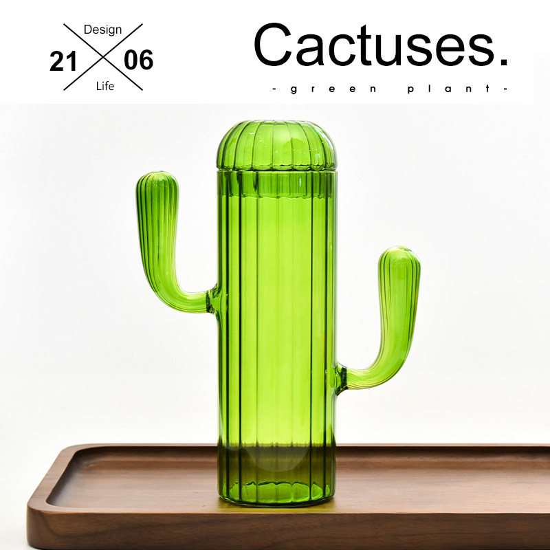 高颜值玻璃密封罐绿色仙人掌玻璃储物罐咖啡豆糖果零食饼干收纳罐