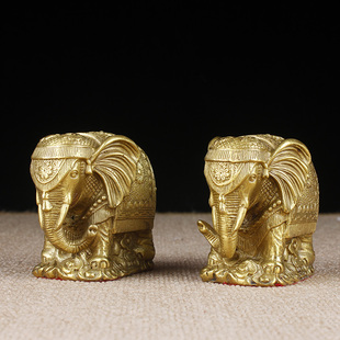 铜大象摆件纯铜一对吸水象铜象工艺品家居客厅桌面装饰品开业礼品
