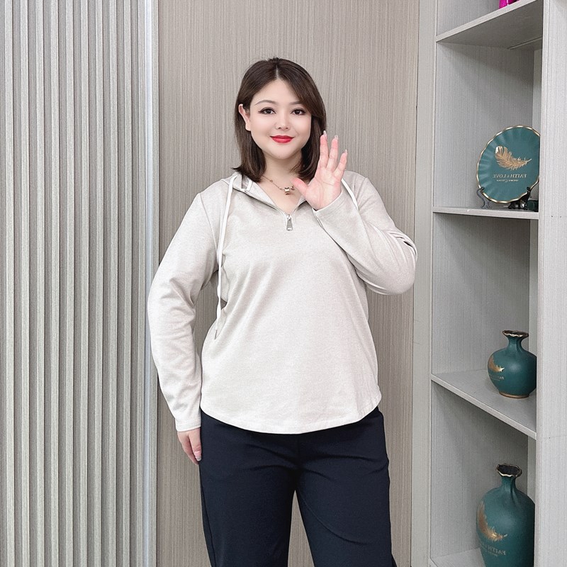 连帽长袖卫衣女春秋季大码女装胖mm宽松显瘦遮肚子休闲打底衫上衣