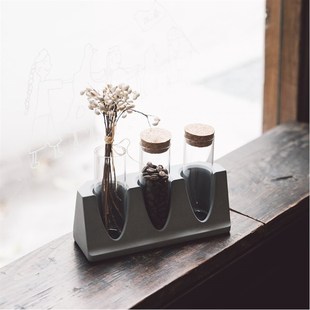久处不厌茶叶花茶玻璃试管展示架咖啡豆吧台创意水泥展示罐摆件