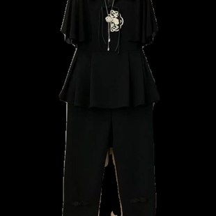 2024夏季新款时尚新中式国风胖妹显瘦衬衫领上衣裤子大码女装套装