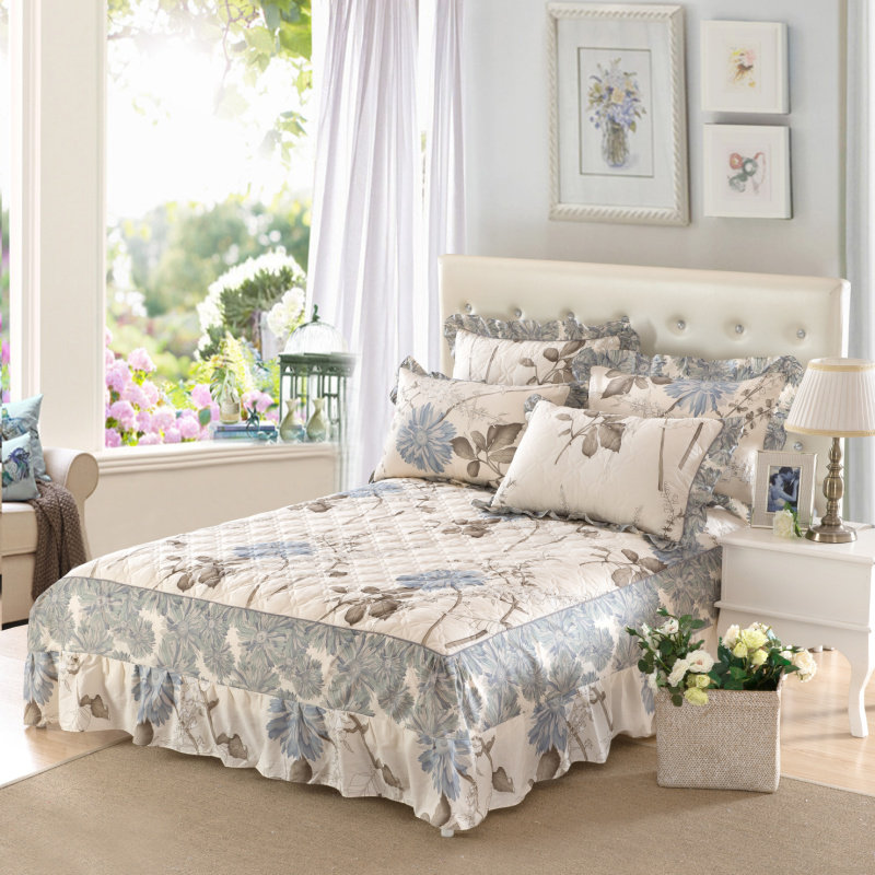 全棉新款全套夹棉花边床裙四件套纯棉加厚冬被套床罩床笠床上用品