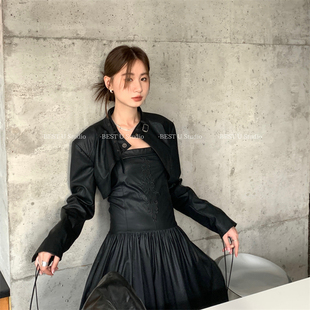 Best U机车风黑色短款皮衣外套女秋冬新款个性百搭长袖夹克上衣