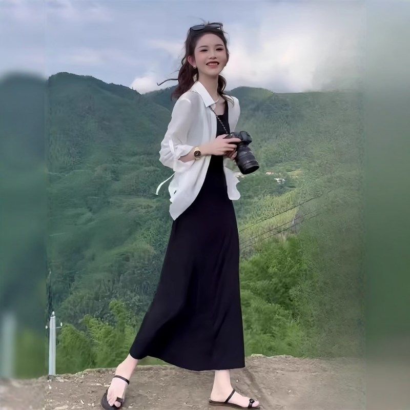 150小个子女装穿搭一整套2025夏季新款黑色吊带长裙+防晒衬衫套装,女装/女士精品,时尚套装,淘宝优惠券,粉丝福利购,淘宝优惠卷