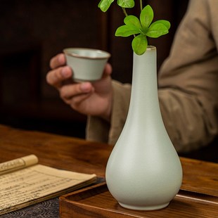 汝窑胆瓶花插手工花瓶景德镇瓷器汝瓷冰裂釉中式仿古青瓷宋礼盒装