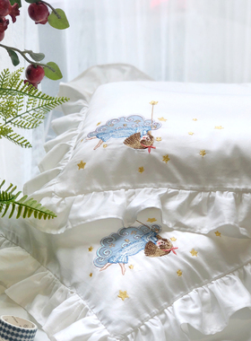 a类全棉60支长绒棉儿童枕套女孩花边婴幼儿乳胶3555纯棉枕头套