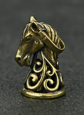 仿古纯黄铜马头铃铛小挂件吊坠古玩铜器老古董杂项收藏做旧老物件