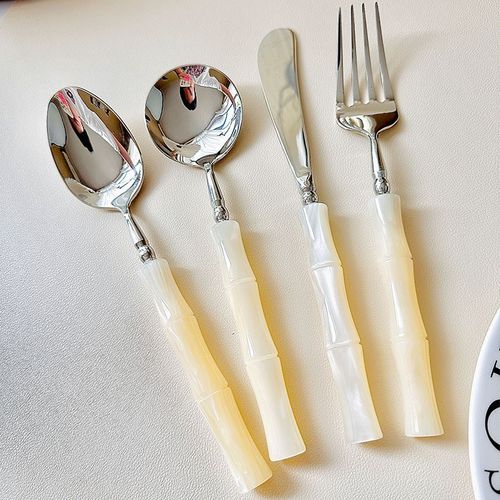 竹节珠光白西餐刀叉勺牛排刀叉餐具餐勺小勺304不锈钢高级叉勺子