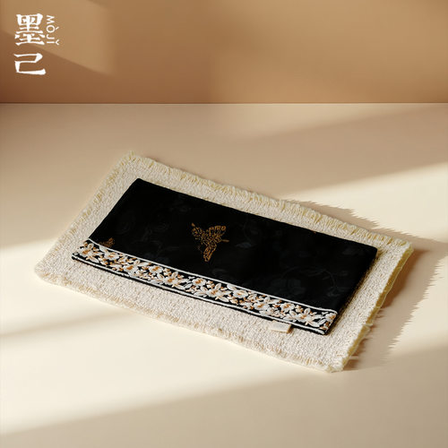 墨己双层布艺刺绣茶席茶道配件针织桌旗隔热垫干泡布垫蝴蝶茶席