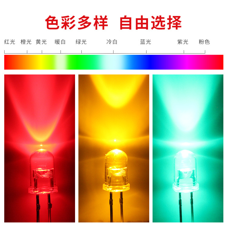 LED发光二极管F5/5mm短脚交通信号灯鼠标红黄交通绿光直插LED灯珠