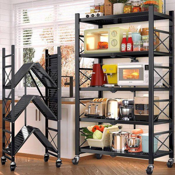 懒角度免安装厨房置物架落地多层折叠收纳架烤箱锅具微波炉货架储,商业/办公家具,千层架,淘宝优惠券,粉丝福利购,淘宝优惠卷