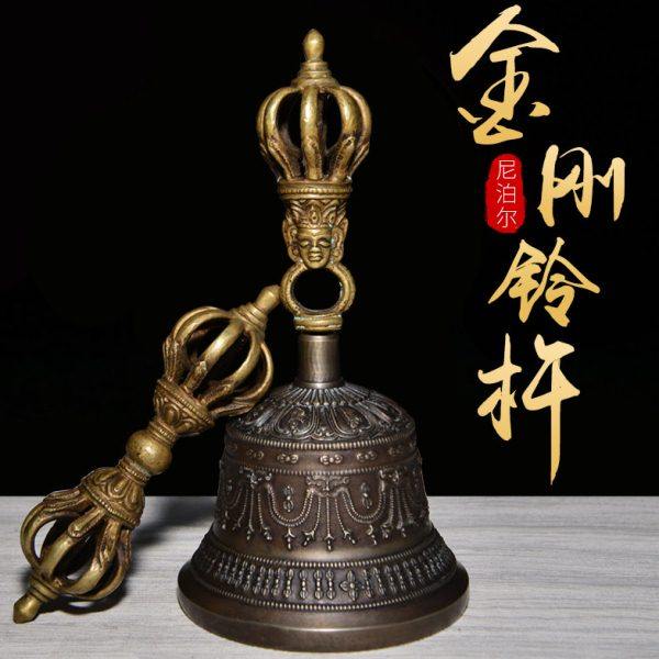 尼泊尔进口手工雕花股金刚杵金刚铃金刚铃杵法铃纯铜鎏金法铃