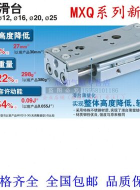 滑台气缸MXQ25A-10/20/30/40/50/75/100/125/150Z/ZA/ZB/ZC-1/2