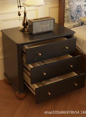 中古NCJ实木卧床床头柜法式复古物黑色多层大尺寸边柜家用室收纳