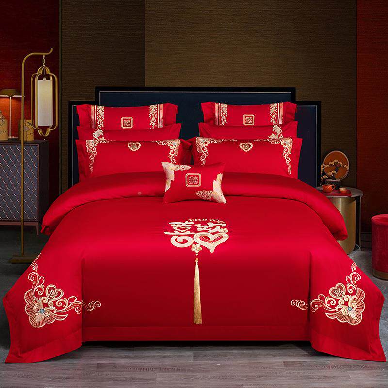 新款100支长绒时MGDJ2410红尚绣花婚庆四全件套多件棉套棉新中式
