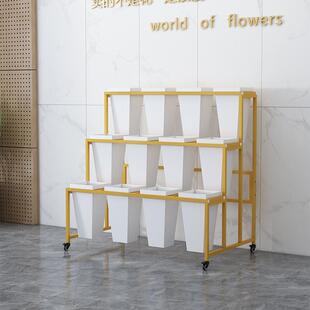 J广花桶架^方可移动带告板桶阶梯多层花店铁艺鲜花架子花店花桶展