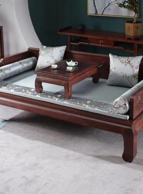 罗汉床老榆木闲中式仿古雕花沙发床实木休床PTW卯榫明清古床典贵