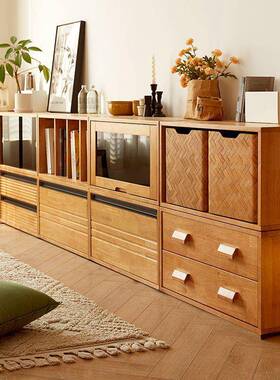 全实木日式无自界由组合书柜格子储柜家FEQ用客厅电视柜功多能物
