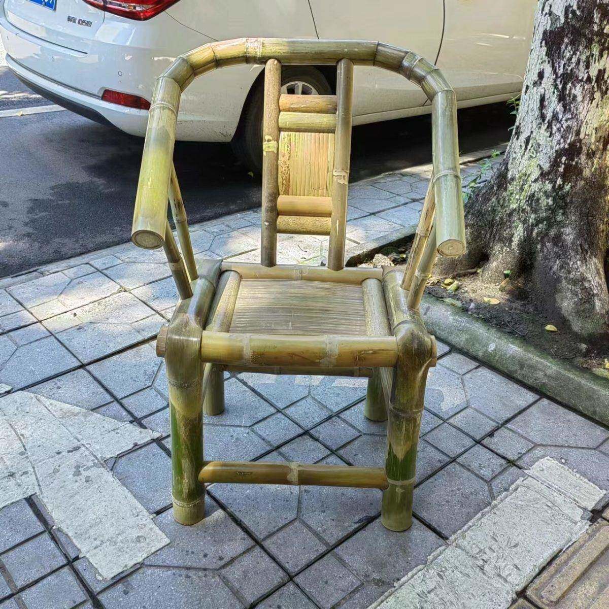 椅竹子全竹餐竹椅子竹编背凳子家用靠式CBD竹制老休闲茶椅单人