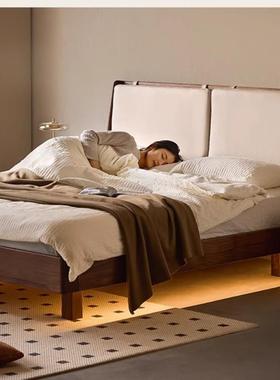 美黑胡卧桃实木主樱桃木中古大北板床软包1.床8米简约双人HC20251