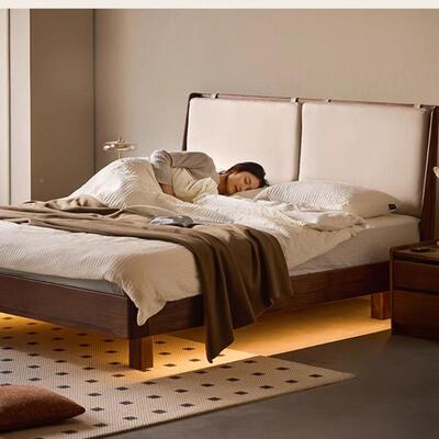 美黑胡卧桃实木主樱桃木中古大北板床软包1.床8米简约双人HC20251