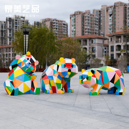玻璃钢网红几何熊猫雕塑抽象切面动物落地摆件售楼处商场美陈装饰