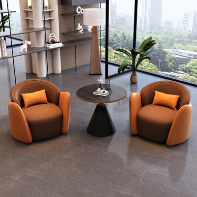 现代轻休奢简约皮艺沙发洽谈商务办酒店公大堂休闲室沙息区接2685