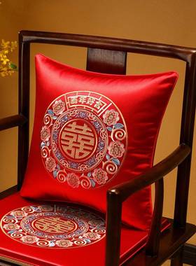 中式红色字结婚抱枕套婚庆婚床头喜庆一婚喜对靠礼F98MH87H枕新沙