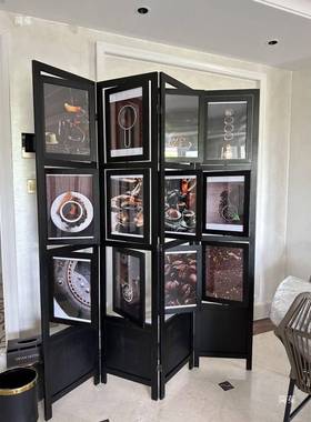 古美式实木移动式隔断客40042厅古黑复色轻奢中旋转相框欧屏风玄
