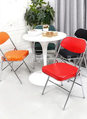 港风茶餐厅锈钢UYP椅子合轻奢现代家用软包折户叠椅子外便携餐不