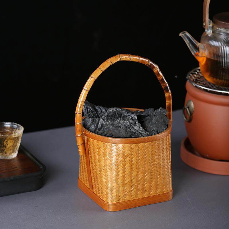 收纳TJJ围炉煮筐茶手钵工竹编碳篓炭竹炭橄榄炭收盒炭斗便携茶具