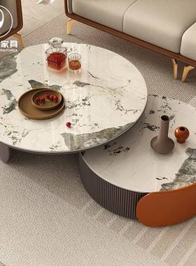 现代简岩板茶几客约厅家几大小用YMF-020/户型圆形电视柜边组合可