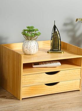跨桌大016h面收纳盒木境质大号双层抽屉实木容量储物文件杂物纳木