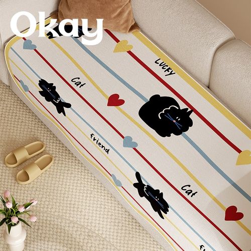 okay彩线猫咪沙发垫四季通用可爱凉感防滑不易皱客厅透气亲肤坐垫
