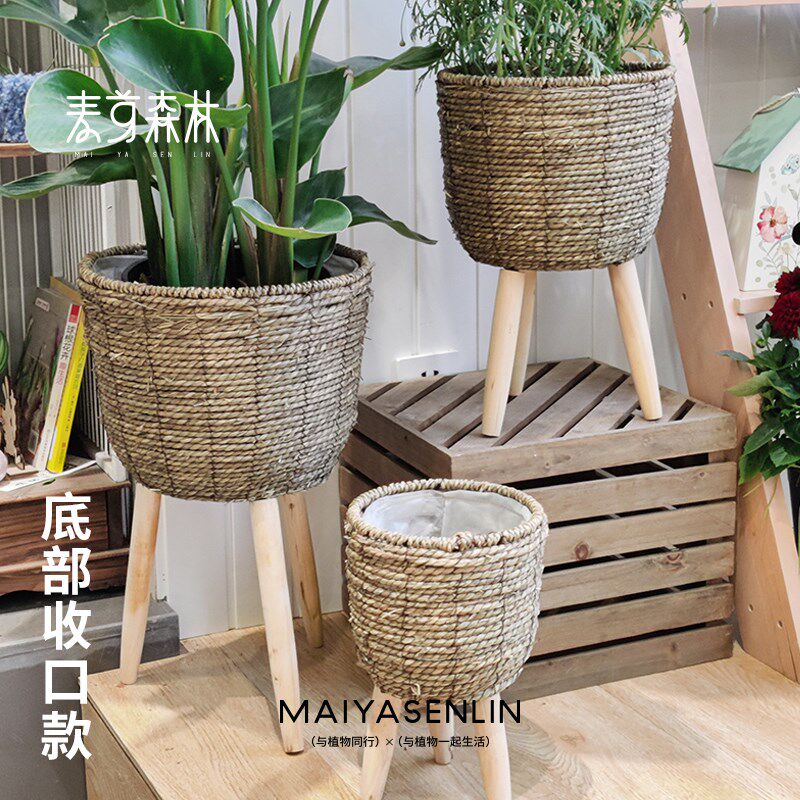 微瑕福利丨三足藤编落地花篮室内阳台园艺绿植盆栽搭配花盆摆放架