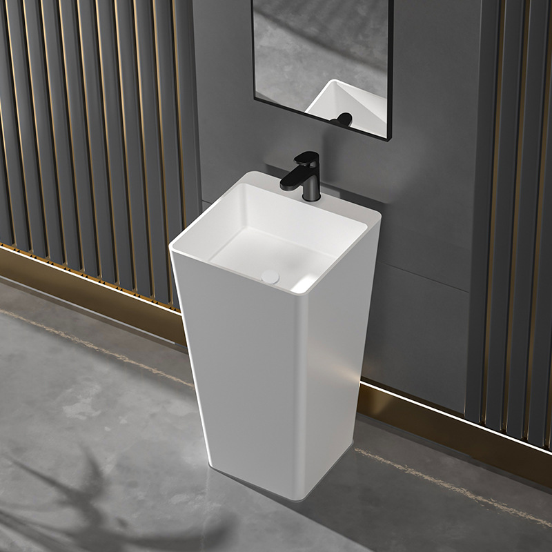 英士利长方形简约人造石洗手盆立柱盆家用民宿酒店源头工厂立柱式