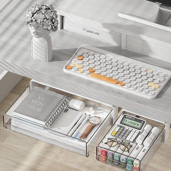 办公室工位桌面隐形抽屉神器书桌底下隐藏置物架桌下抽屉式收纳盒,收纳整理,书桌收纳置物架,淘宝优惠券,粉丝福利购,淘宝优惠卷